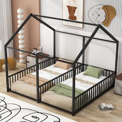 Metal Twin Size House Platform Beds, Two Shared Beds