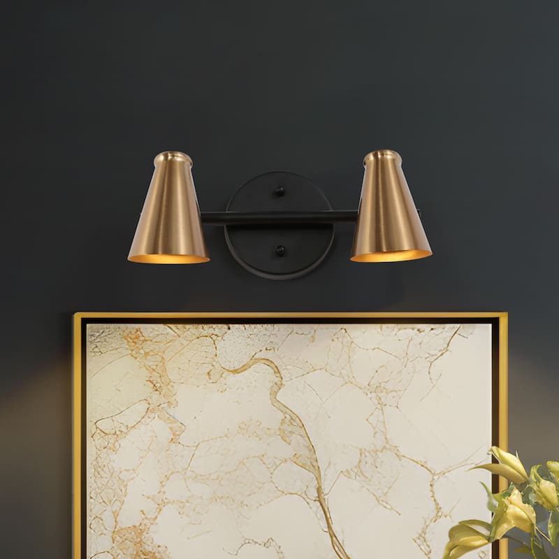 Modern 2-Light Black Gold Bathroom Vanity Light Dimmable Metal Wall Sconces