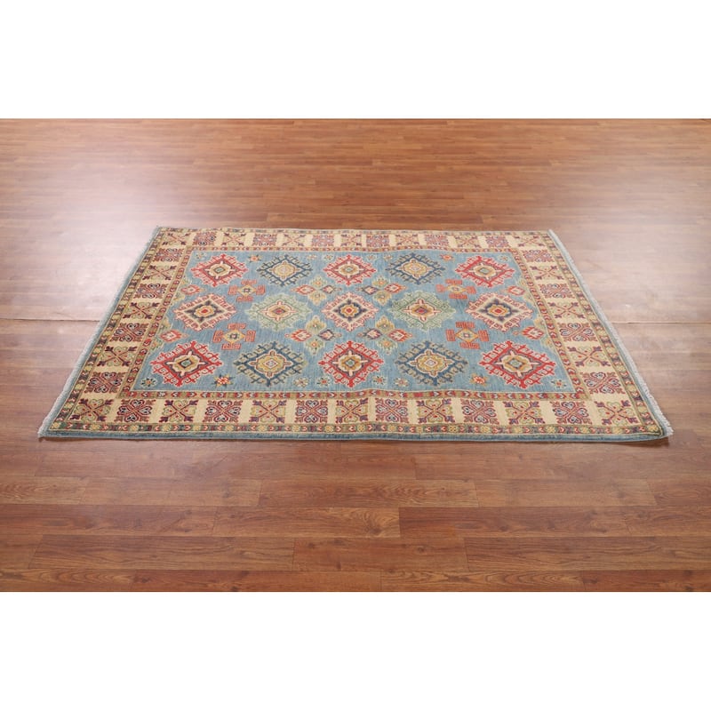 Light Blue Traditional / Geometric Kazak Rug Handmade Wool Carpet - 3'11"x 5'10"