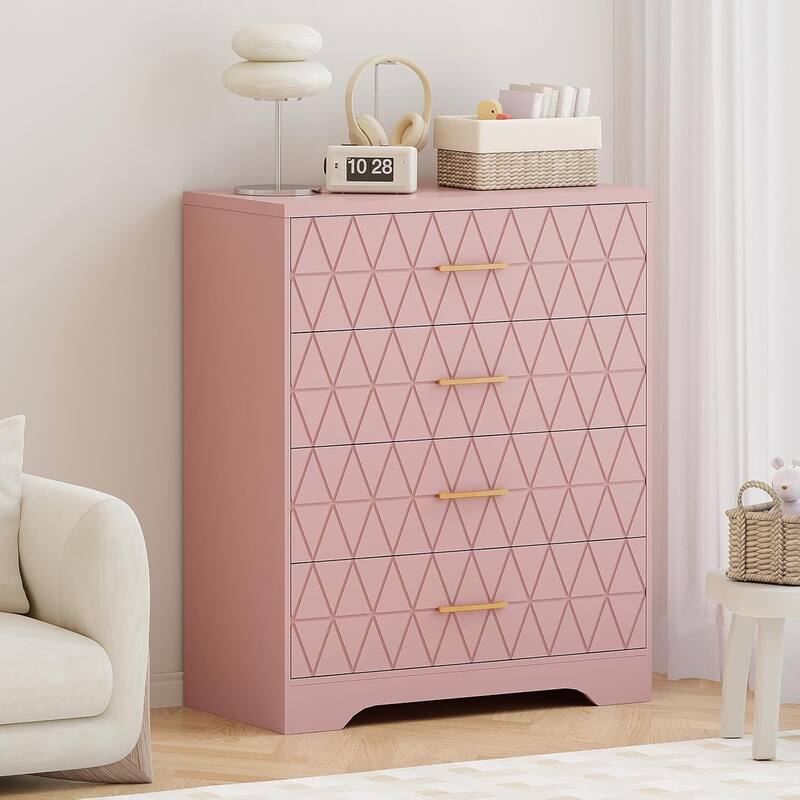 Tall Dresser, Storage Cabinet for Bedroom with 4 Drawers - Pink