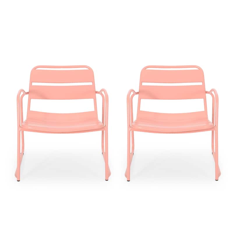 Gigi Outdoor Accent Chair Set of 2, Powder Coated Iron in Peach Finish
