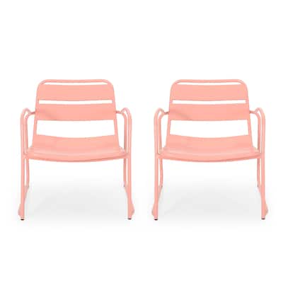 Gigi Outdoor Accent Chair Set of 2, Powder Coated Iron in Peach Finish