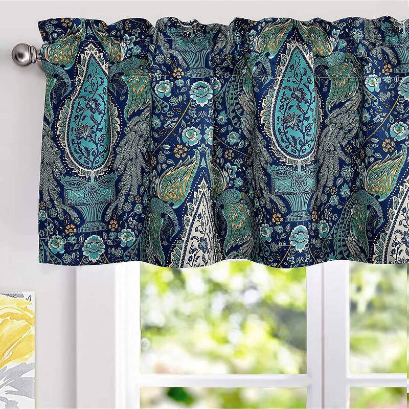Porch & Den Raynard Floral Peacock Blackout Window Valance - Teal