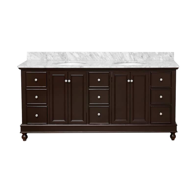 KitchenBathCollection Bella 72" Double Bathroom Vanity with Carrara Marble Top