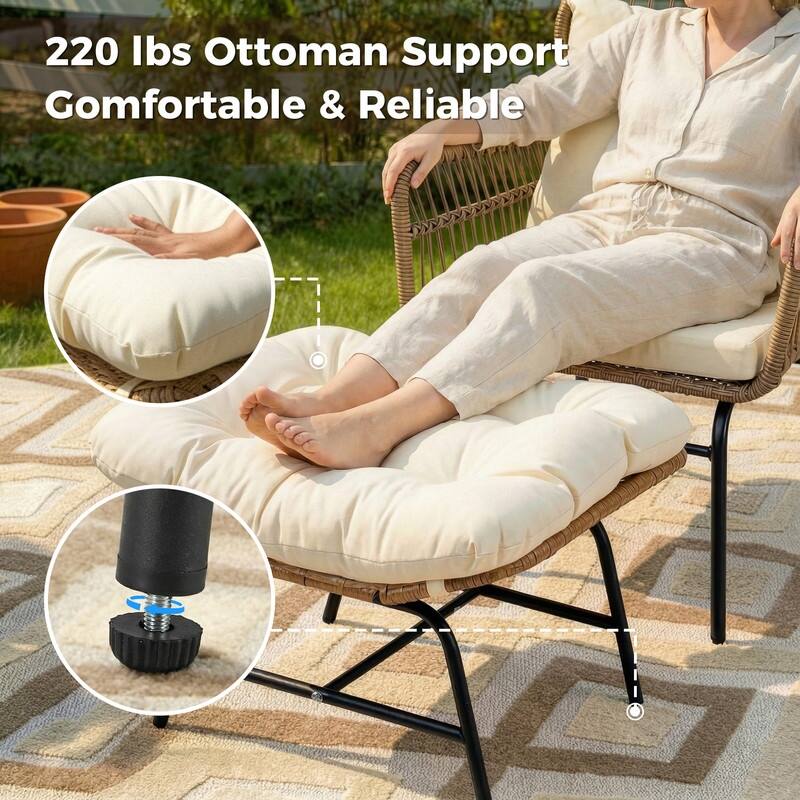 8-Piece Outdoor Boho Wicker Patio Furniture Set, L-Shaped Sectional Sofa with 2 Chairs, 2 Ottomans & Ice Bucket Table