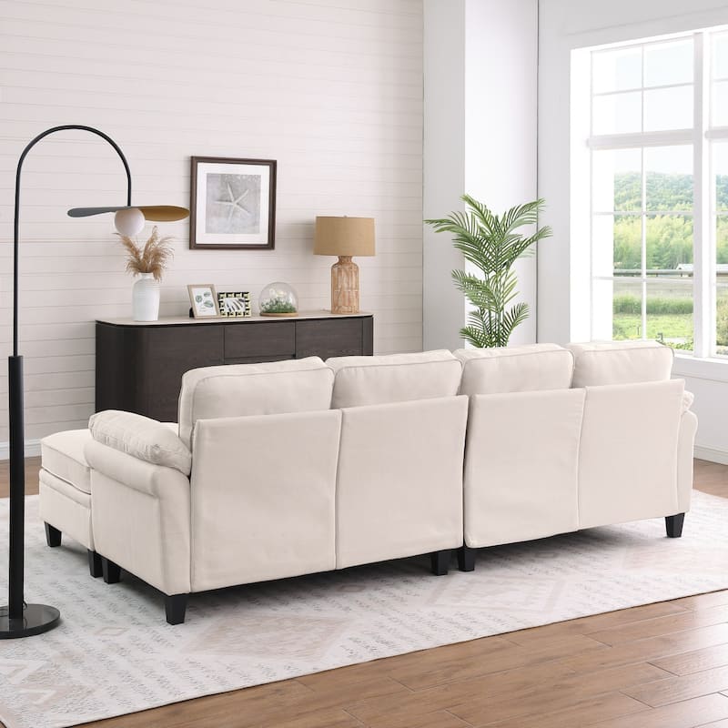 102" U-Shaped Linen Fabric Sectional Sofa with Ottomans