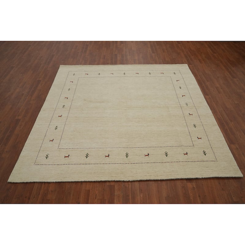 Hand Knotted Oriental 100% Wool Carpet Tribal Animal Pictorial Beige & Ivories Gabbeh Area Rug - 8' 0'' X 8' 2''