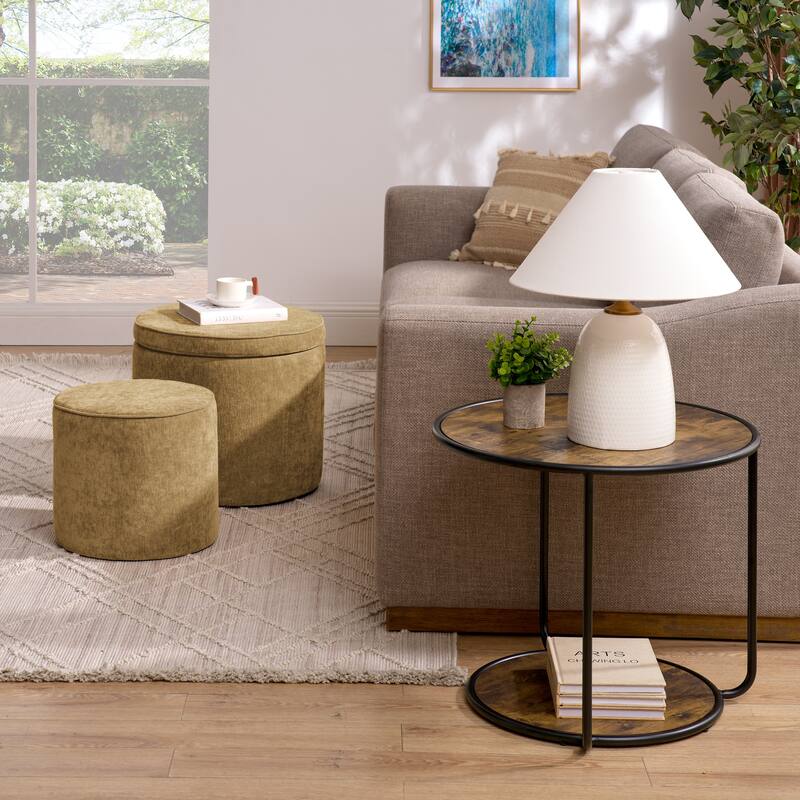 Roomfitters Ottoman Table Set with Drum Stool and Hidden Storage, Multi-Functional Combination Accent Furniture