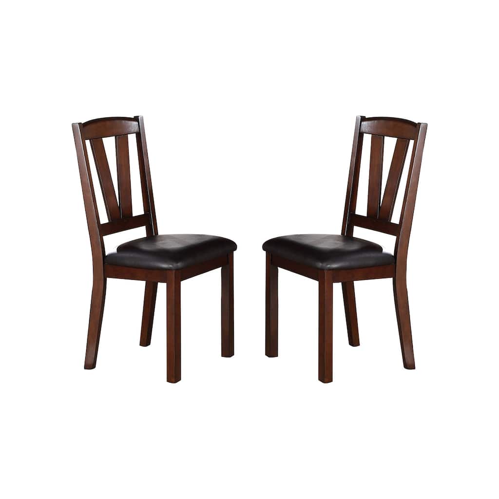 Black PU Upholstered Dining Chairs, Dark Walnut, Set of 2