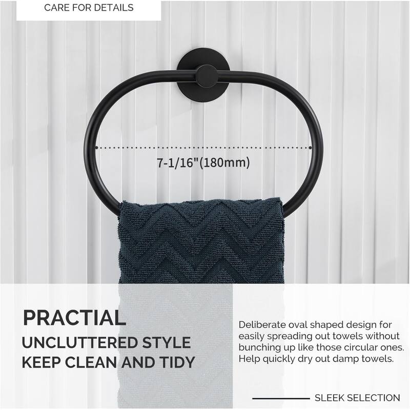 (Matte Black) Angle Simple Towel Ring, 304 Stainless Steel Bathroom Rotating Towel Rack