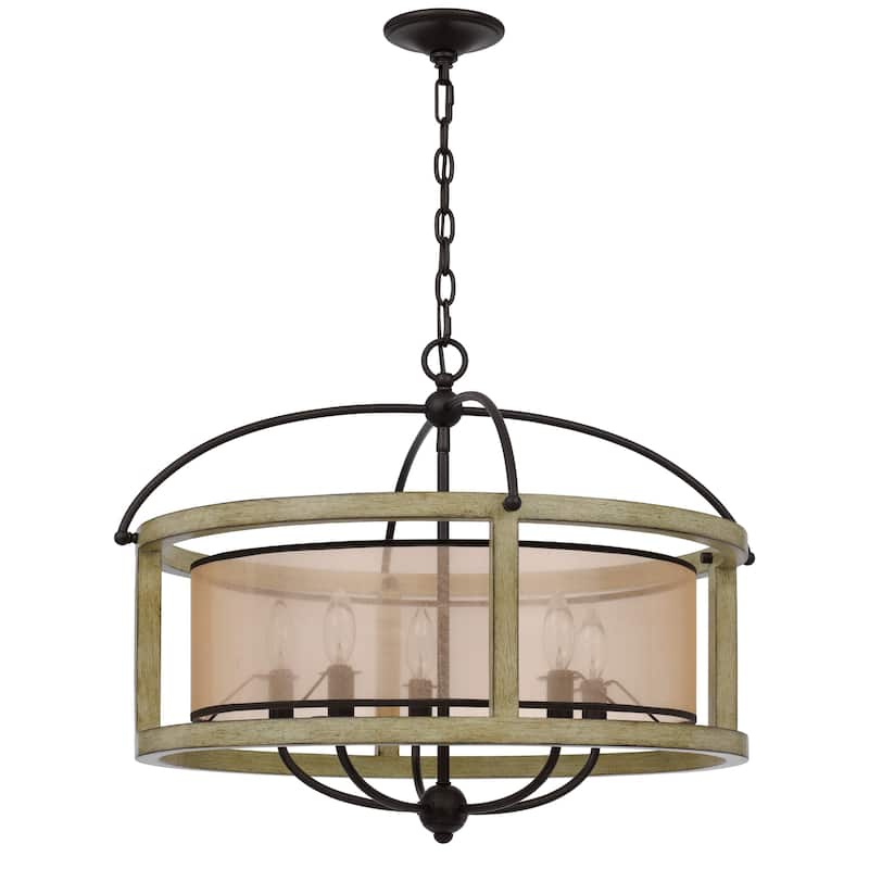 Acia 26 Inch Chandelier, Classic Round Organza Shade Wood, Metal