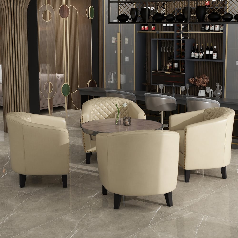 Axia 4 Set Modern Faux Leather Barrel Accent Chairs with Wood Legs