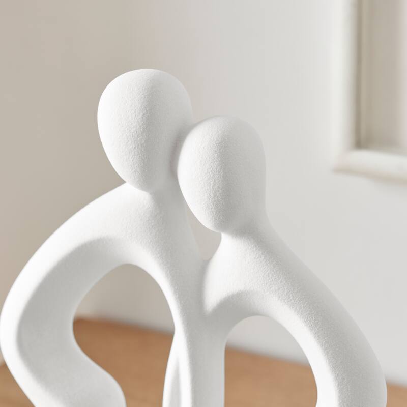 Hans White Abstract Embrace Couple Matte Ceramic Sculpture Set