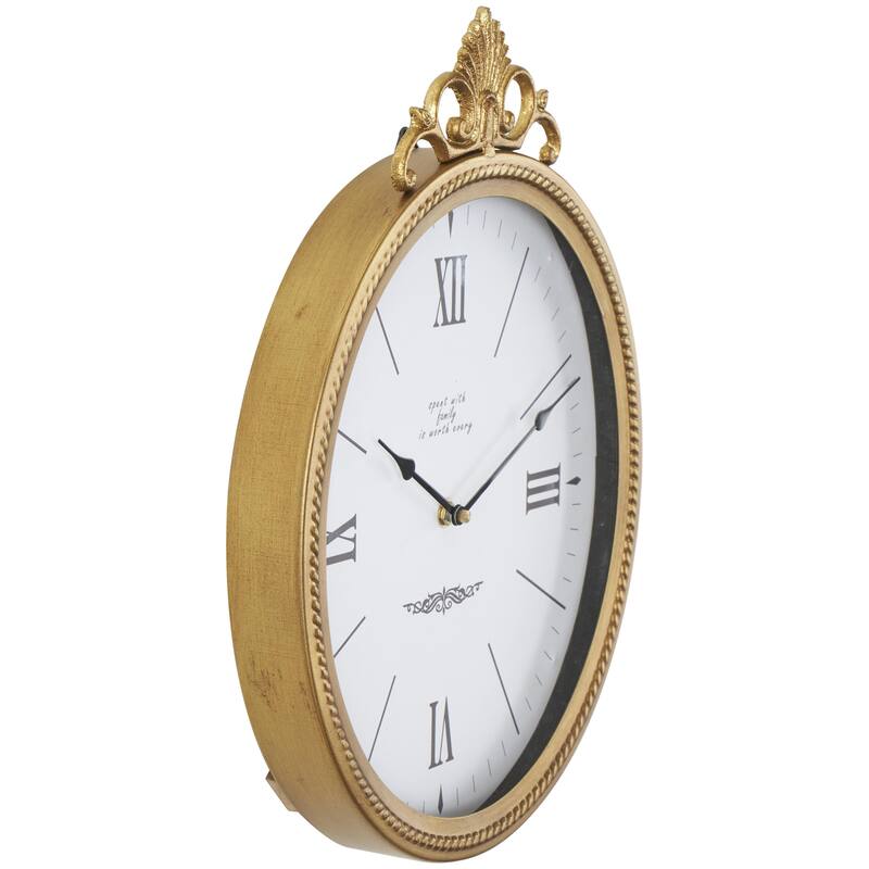 Metal Antique Inspired Decorative Wall Clock with Scrolled Finial - Gold - Roche River Decor