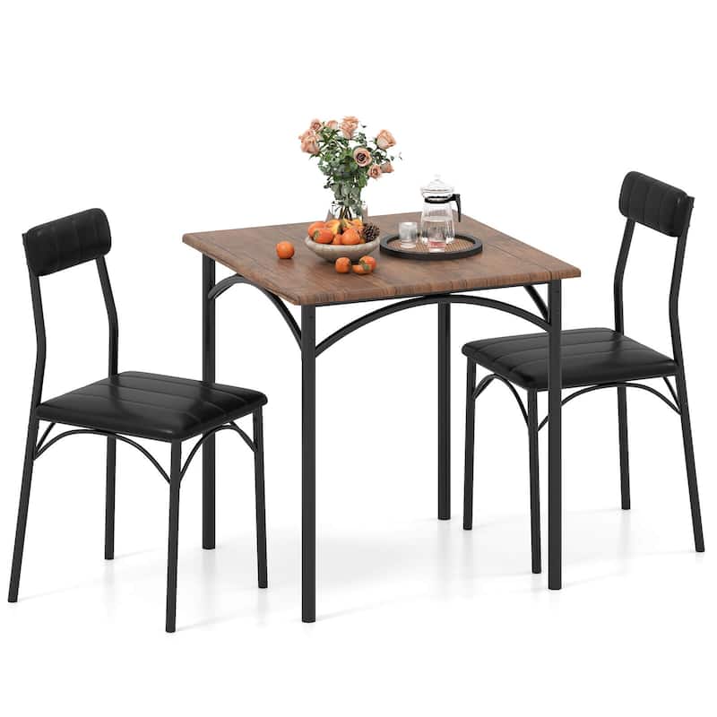 Costway 3 PCS Dining Table Set with Upholstered Seats Padded Backrests