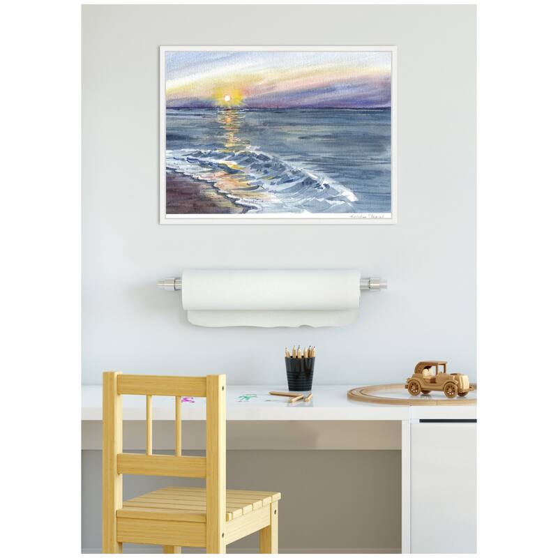 Kate and Laurel Sylvie Ocean Sunset with Purple Sky Framed Canvas by Patricia Shaw