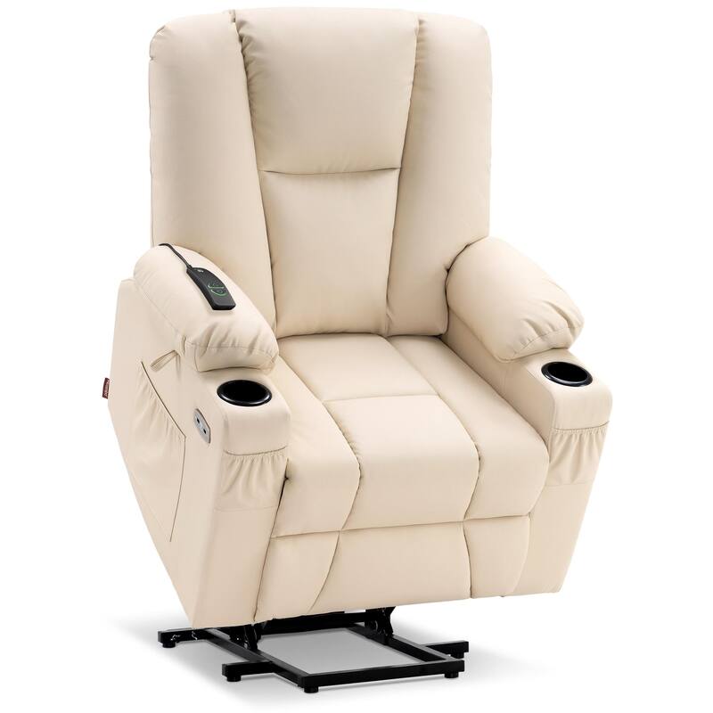 MCombo Electric Power Lift Recliner Chair with Extended Footrest, Cup Holders, Faux Leather 7507