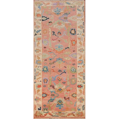 Pink Oushak Indian Runner Rug Handmade Wool Carpet - 2'7"x 7'9"