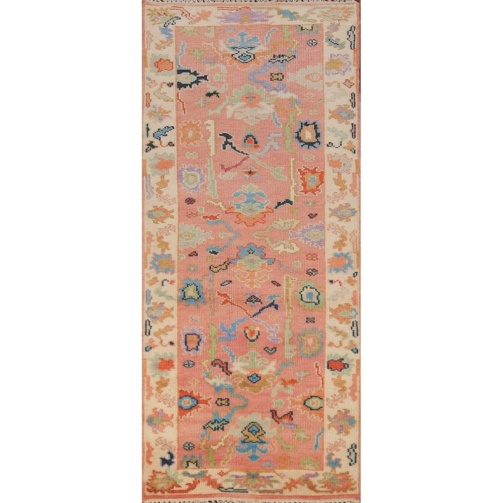 Pink Oushak Indian Runner Rug Handmade Wool Carpet - 2'7"x 7'9"