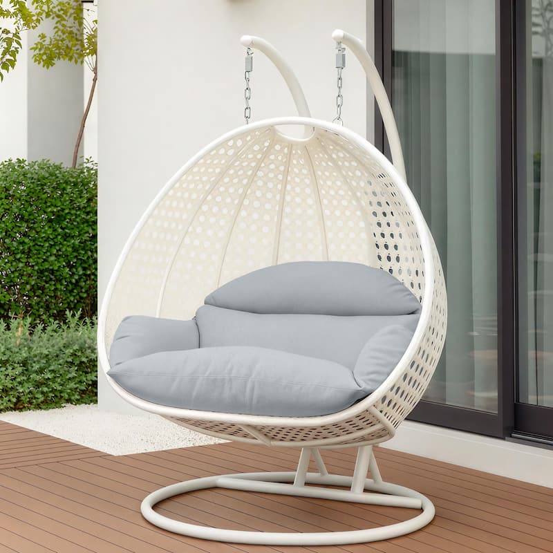 Egg Shaped 2-Person Swing Chair Set with Iron Stand Removable and Washable Cushion for Indoor Outdoor