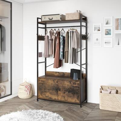 Free-Standing Closet Clothing Rack Wardrobe Manager Brown
