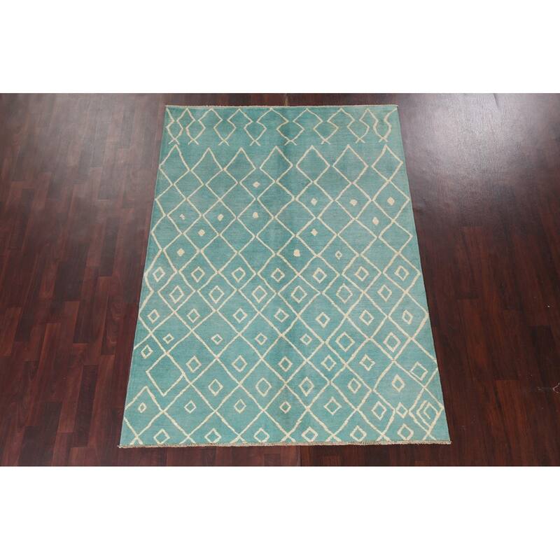 Contemporary Moroccan Vegetable Dye Area Rug Hand-knotted Wool Carpet - 5'6" x 7'9"