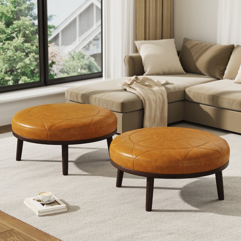 Oversized Full-Grain Genuine Italian Leather Ottoman