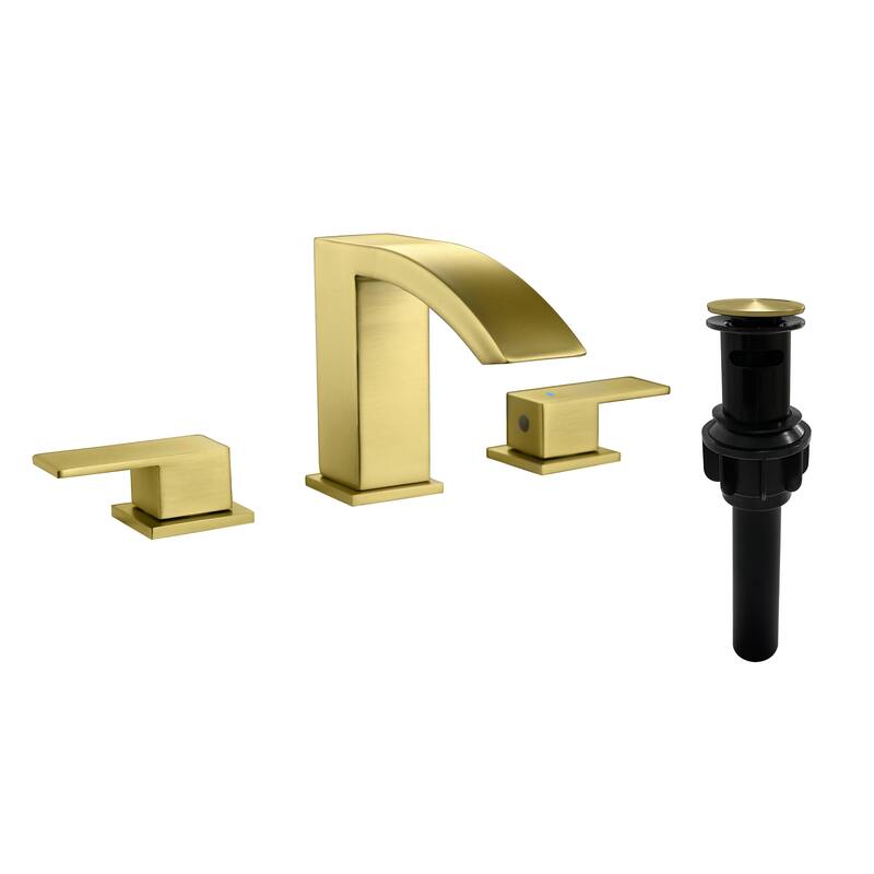 Two-Handle Bathroom Faucet with 1.57" L Spout and Pop-Up Drain, SUS304 & Brass, 1.2 GPM - Brushed Gold