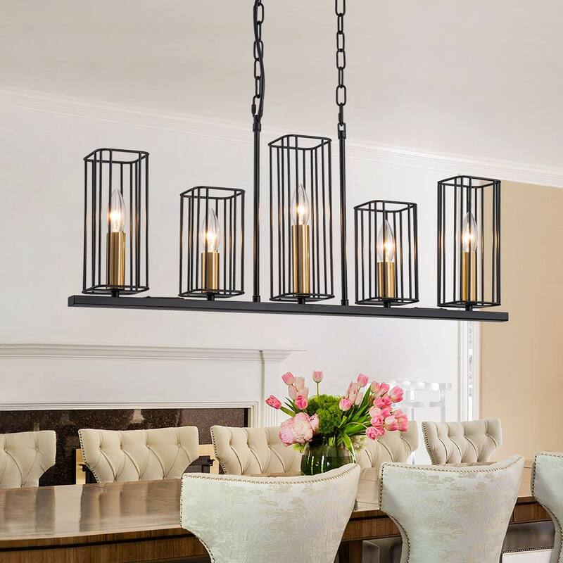 Farmhouse Chandelier Black and Gold Pendant Light for Kithchen Island - Black & Gold