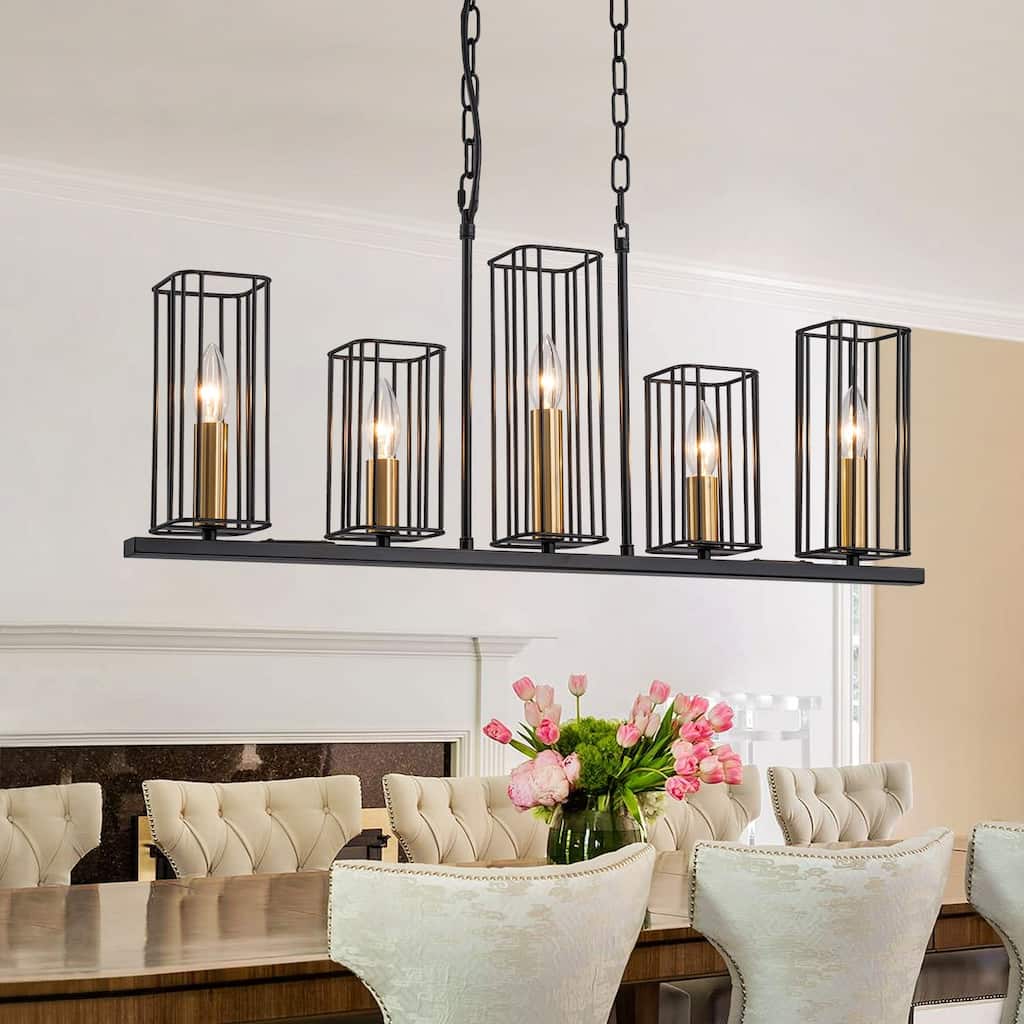 Farmhouse Chandelier Black and Gold Pendant Light for Kithchen Island