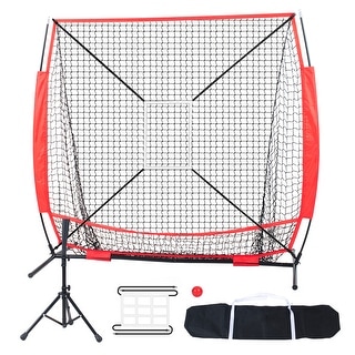 5x5 ft Baseball Softball Practice Net with Bow Frame, Carry Bag, Strike Zone, Ball, Batting Tee - 5*5 feet