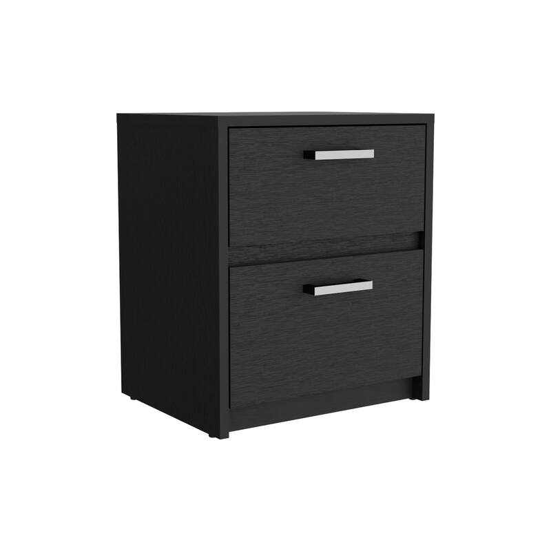 18-inch Nightstand with 2 Drawers and Metal Handles in Black