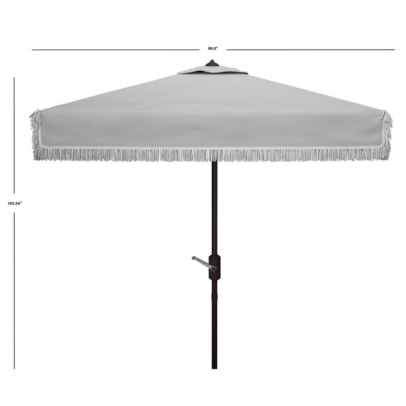 SAFAVIEH Outdoor Mirnesa Fringe 7.5 Ft Square Crank Umbrella, Base Not Included