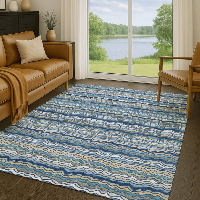 Machine Washable Indoor/ Outdoor Ziggy Stripe Chantille Rug