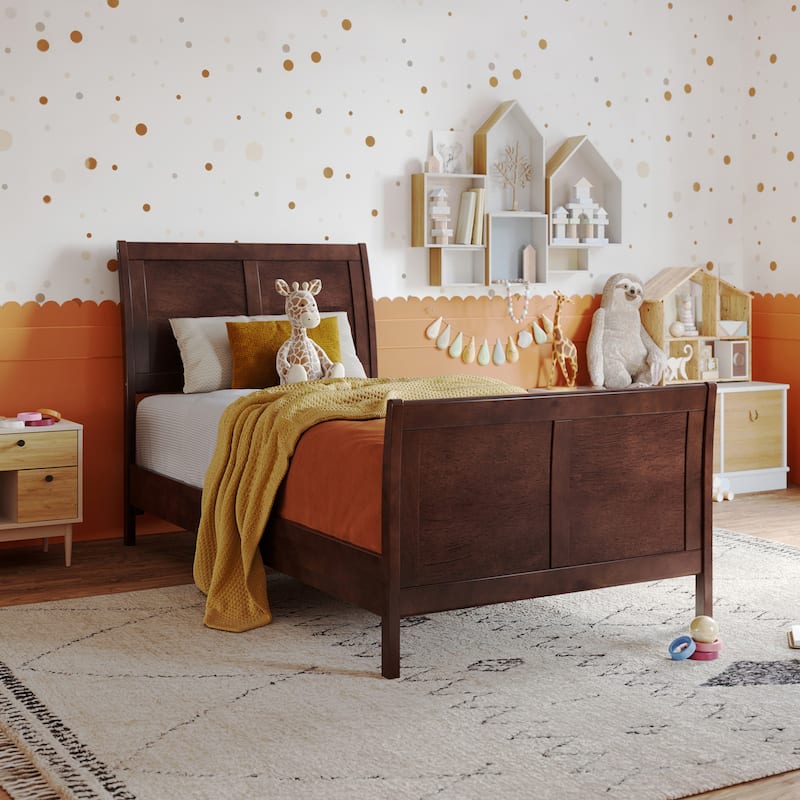 Valencia Solid Wood Low Profile Sleigh Platform Bed with Matching Footboard
