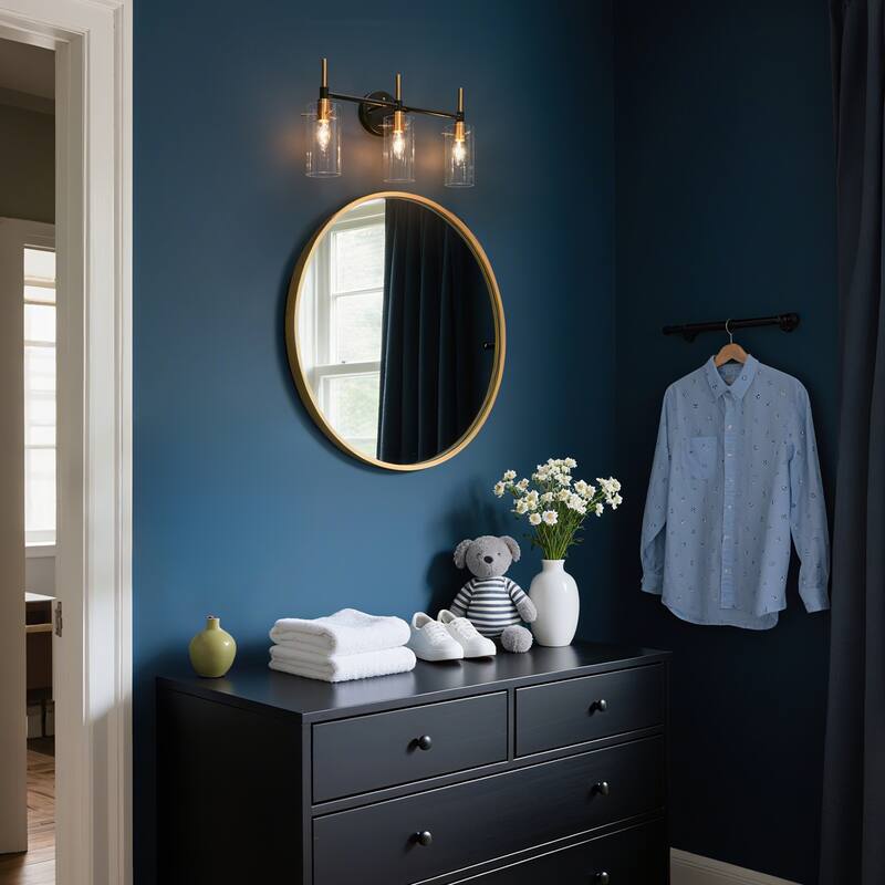 Modern Black Gold Bathroom Vanity Light Dimmable Wall Sconces with Cylinder Clear Glass