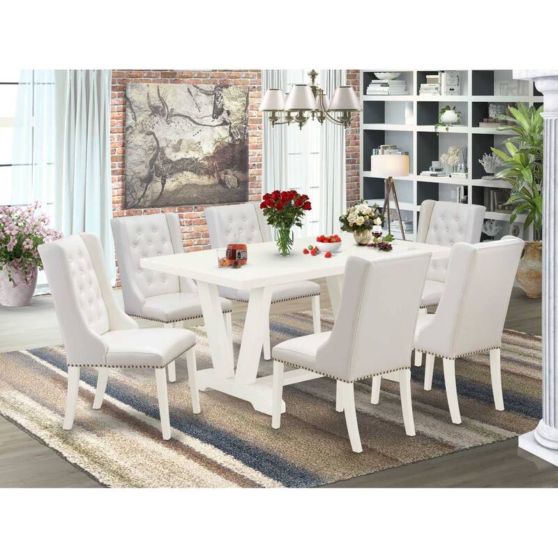 HomeStock 7-Piece Natural Oak Finish Solid Wood Top Dining Table with 6 Chairs