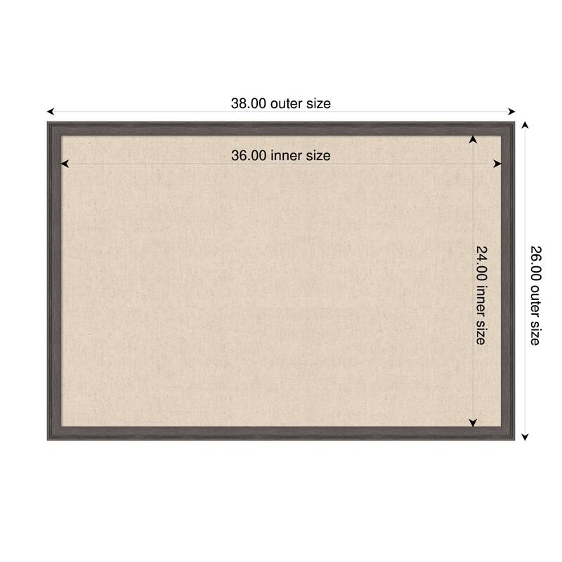 Amanti Art Framed Fabric Pinboard Natural Linen Printed Bulletin Board - Board Size 36 x 24 - Florence Pewter