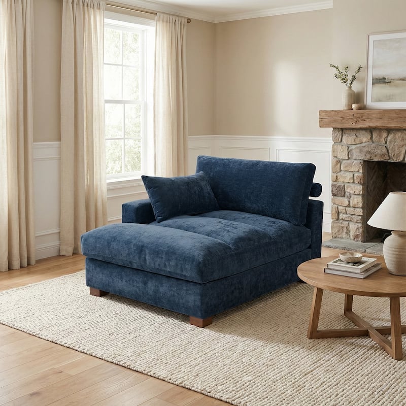 42"W Chenille Upholstered Chaise Lounge - Left Facing - Blue