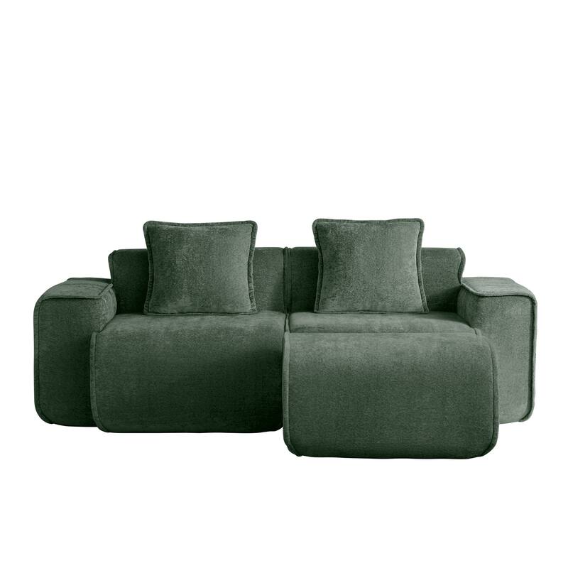GDFStudio - Streamlined Velvet 2-Seater 78.74" Modular L-Shaped Sofa with Ottoman