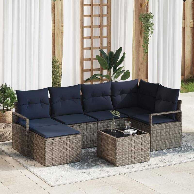 7 Piece Garden Sofa Set with Cushions - 91.3×48×27.2 - Grey-with table