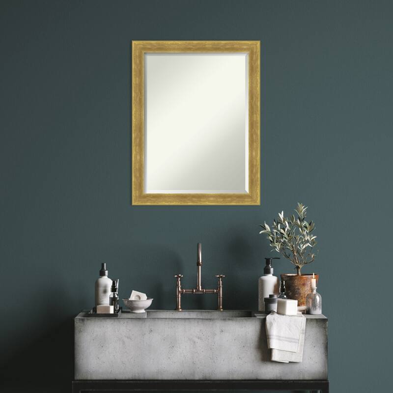 Angled Beveled Wood Framed Bathroom Vanity Wall Mirror
