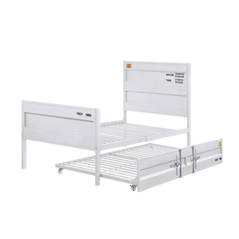 White Industrial Cargo Container Platform Bed with Metal Frame