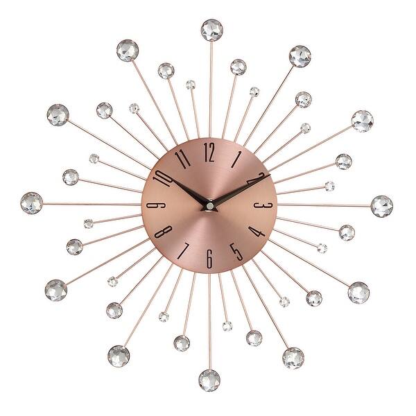 dimension image slide 2 of 7, Gold / Copper / or Silver Iron Metal Starburst Sun Glam Wall Clock