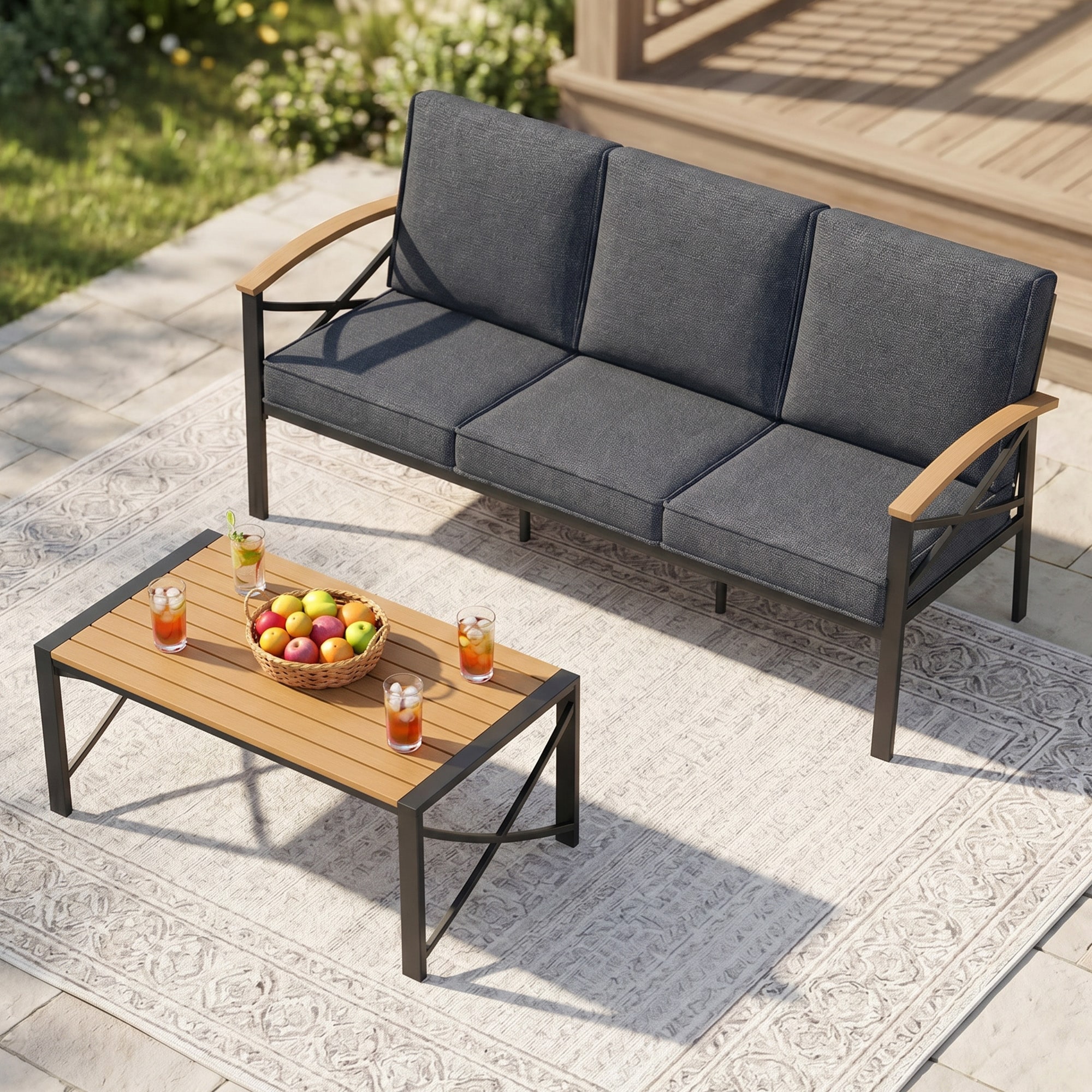 Patio Sofa With Cushions And Coffee Table