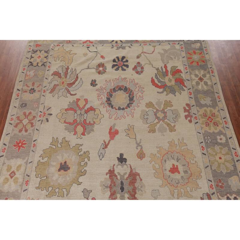 Hand Knotted Oriental 100% Wool Carpet Transitional All-Over Beige & Ivories Oushak Area Rug - 12' 5'' X 9' 1''