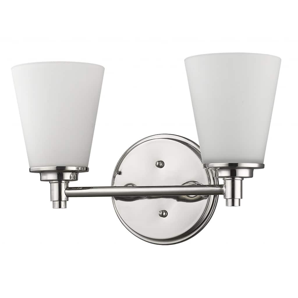 Two Light Silver Wall Light with Frosted Glass Shade and Polished Nickel Finish - 6.50" x 15" x 10"