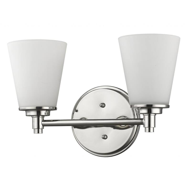 Two Light Silver Wall Light with Frosted Glass Shade and Polished Nickel Finish - 6.50" x 15" x 10" - Silver