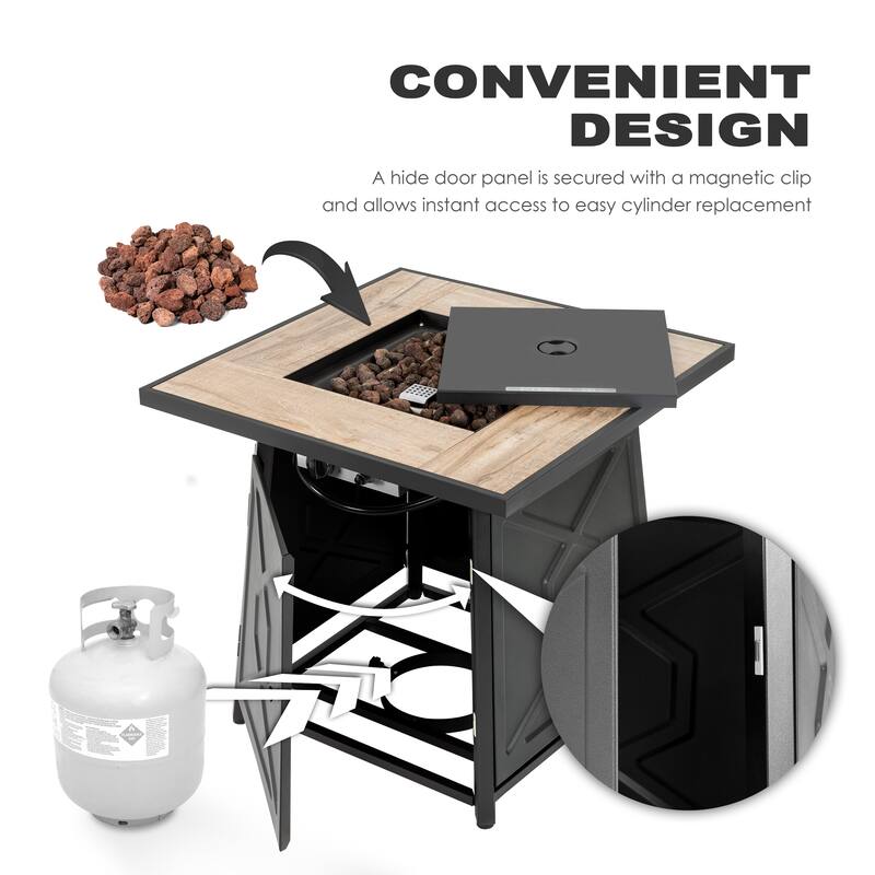 Outdoor 28 Inch 50,000 BTU Square Iron Propane Gas Fire Pit Table with Cover - 28 inch. x 26 inch.