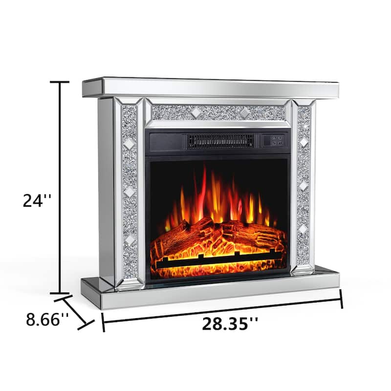 29.13'' W Modern Electric Fireplace with Mirrored Mantel